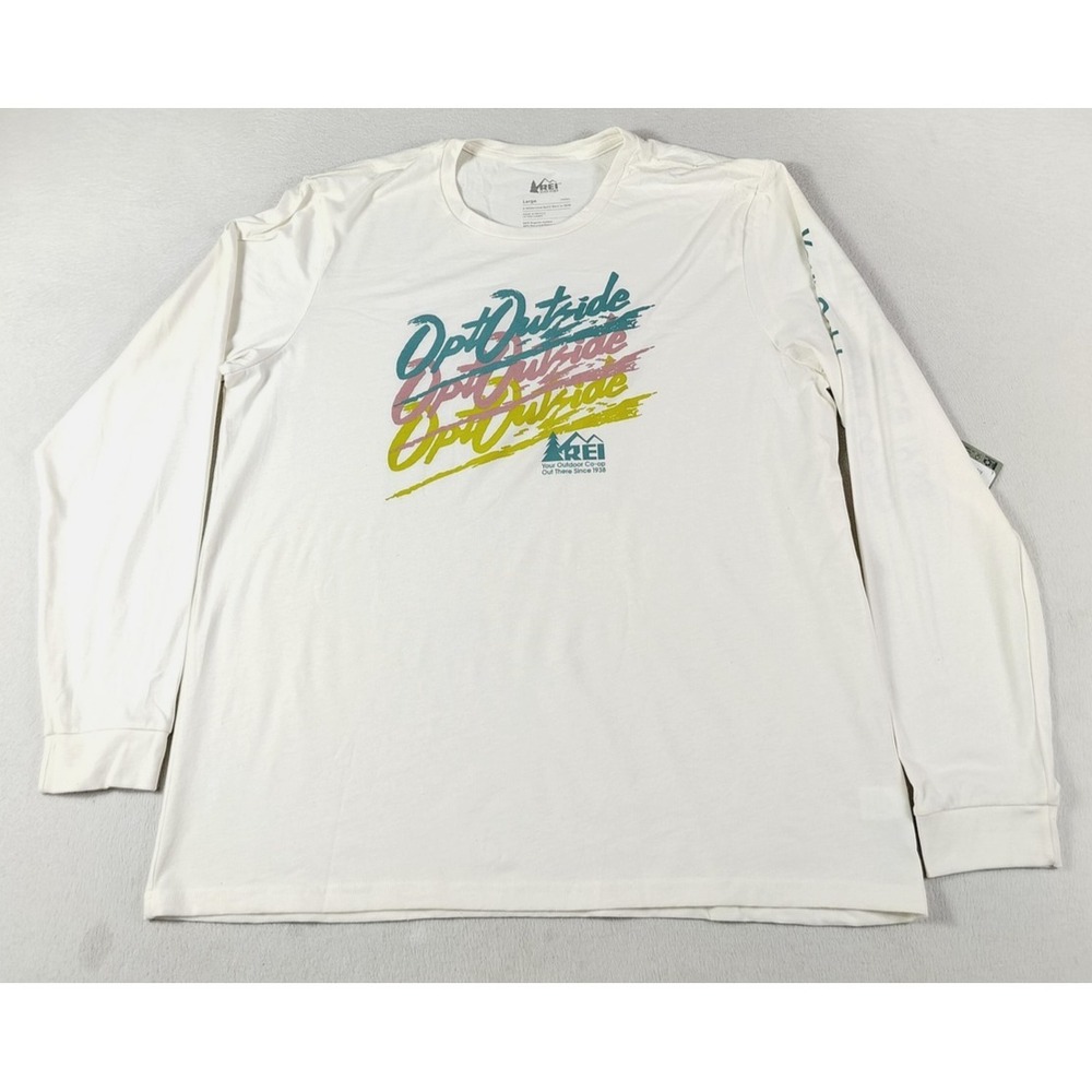 REI Co-op Shirt Unisex Large White Retro Opt Outside Graphic Tee Long Sleeve